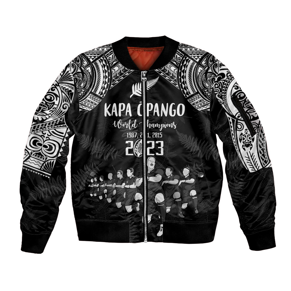 Custom NZ Rugby Sleeve Zip Bomber Jacket Kapa Opango Maori Haka With Years of The All Black Champions - Wonder Print Shop