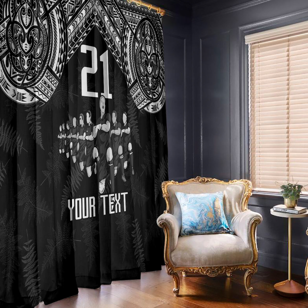 Custom NZ Rugby Window Curtain Kapa Opango Maori Haka With Years of The All Black Champions - Wonder Print Shop