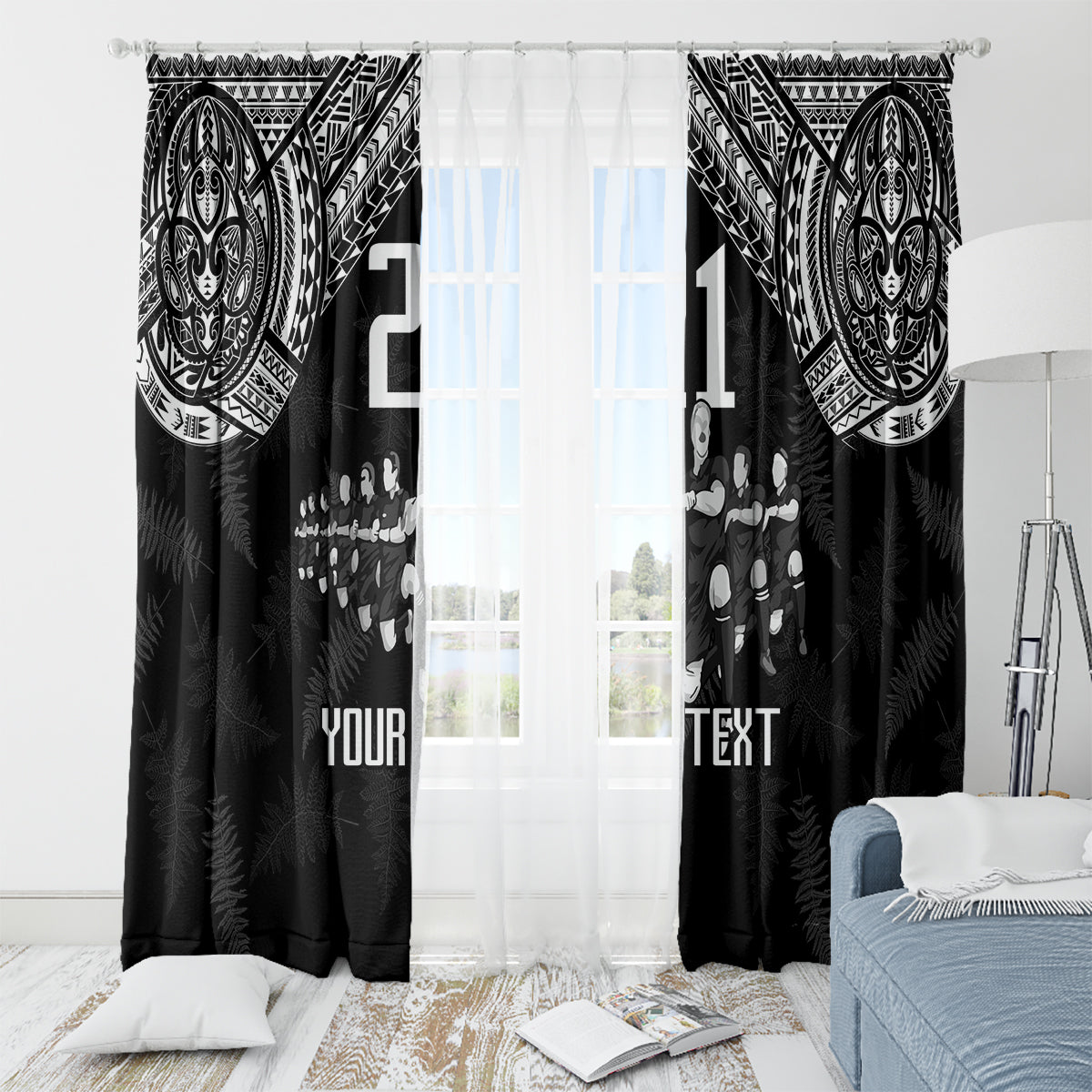 Custom NZ Rugby Window Curtain Kapa Opango Maori Haka With Years of The All Black Champions - Wonder Print Shop