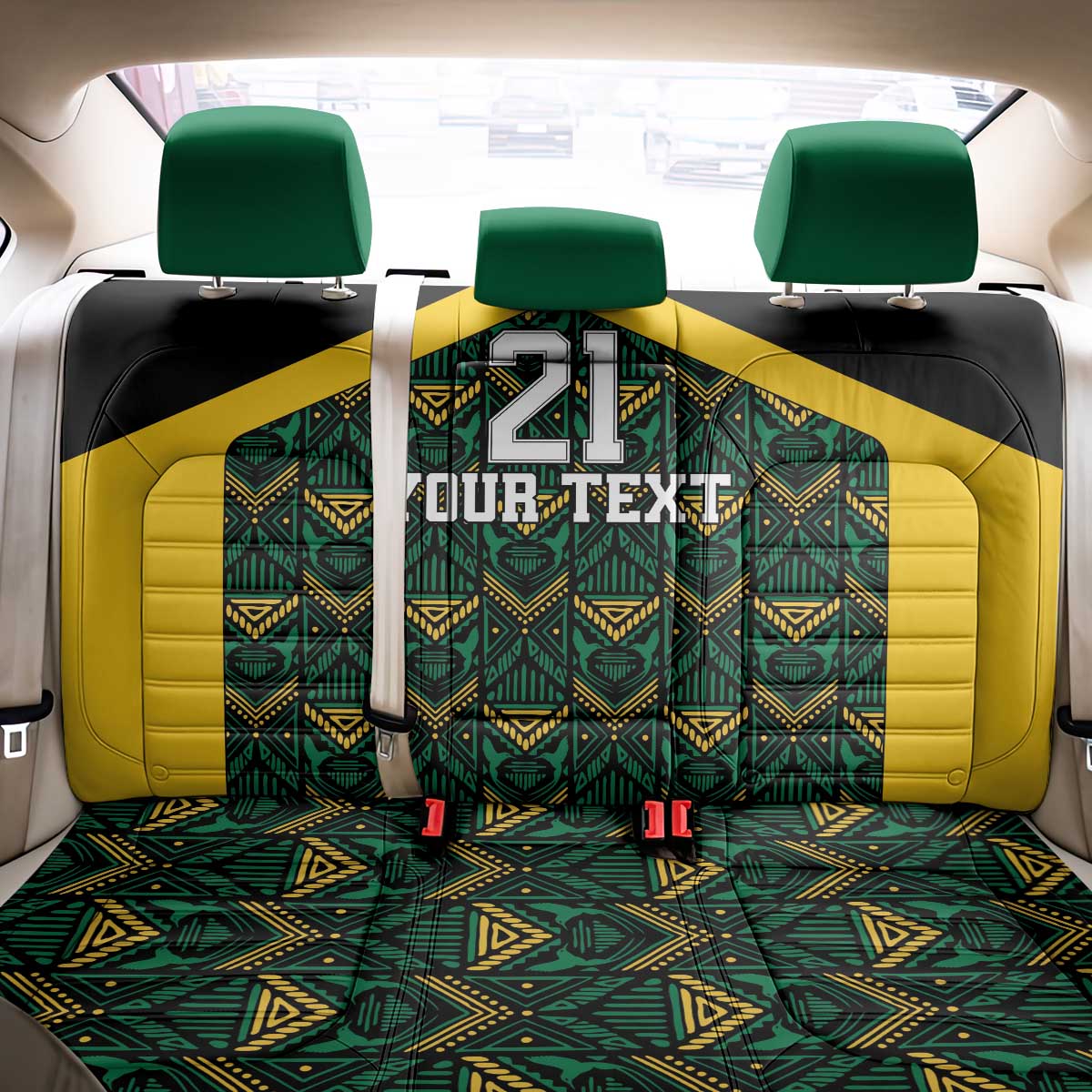 Jamaica Football Custom Back Car Seat Cover Black Ethnic Motifs LT9 - Wonder Print Shop