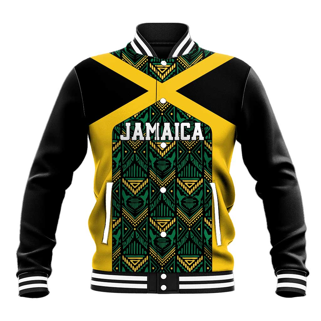 Jamaica Football Custom Baseball Jacket Black Ethnic Motifs LT9 - Wonder Print Shop
