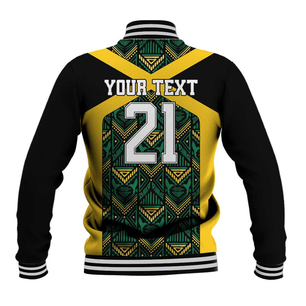 Jamaica Football Custom Baseball Jacket Black Ethnic Motifs LT9 - Wonder Print Shop
