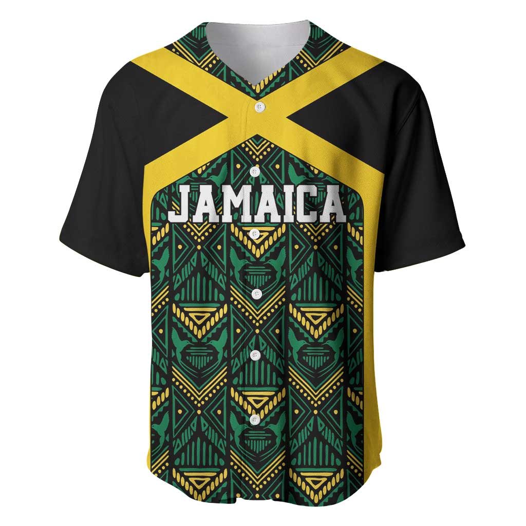 Jamaica Football Custom Baseball Jersey Black Ethnic Motifs LT9 - Wonder Print Shop