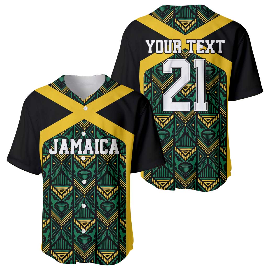 Jamaica Football Custom Baseball Jersey Black Ethnic Motifs LT9 - Wonder Print Shop