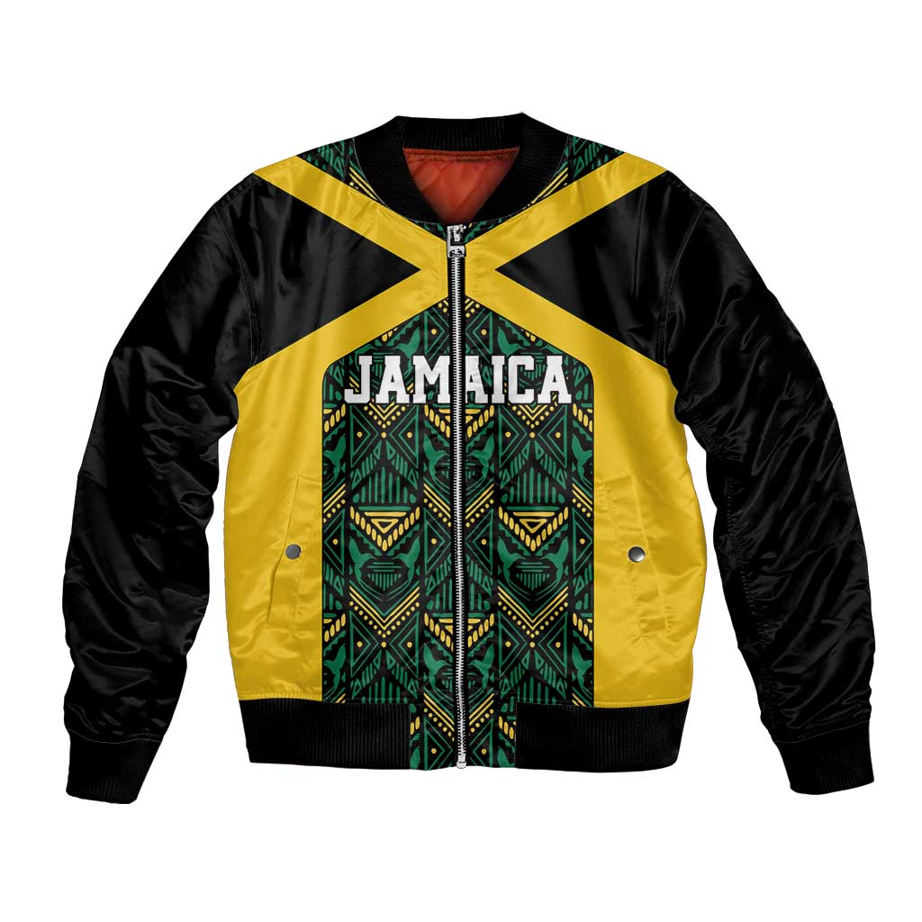 Jamaica Football Custom Bomber Jacket Black Ethnic Motifs LT9 - Wonder Print Shop