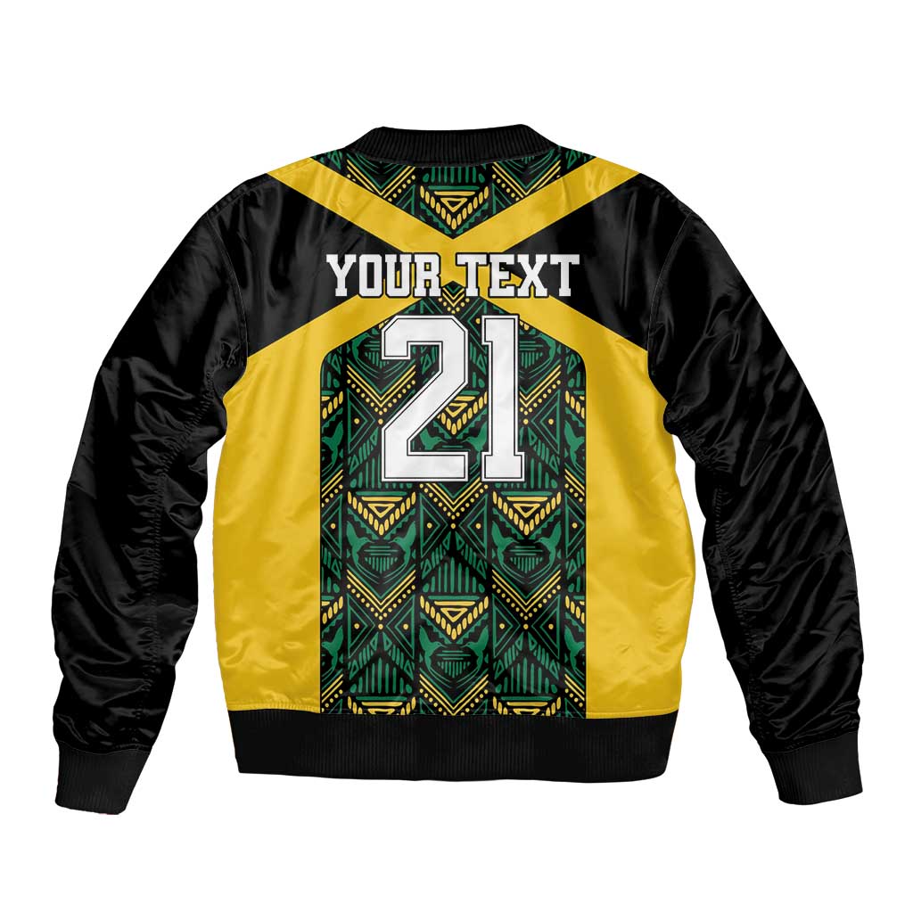 Jamaica Football Custom Bomber Jacket Black Ethnic Motifs LT9 - Wonder Print Shop