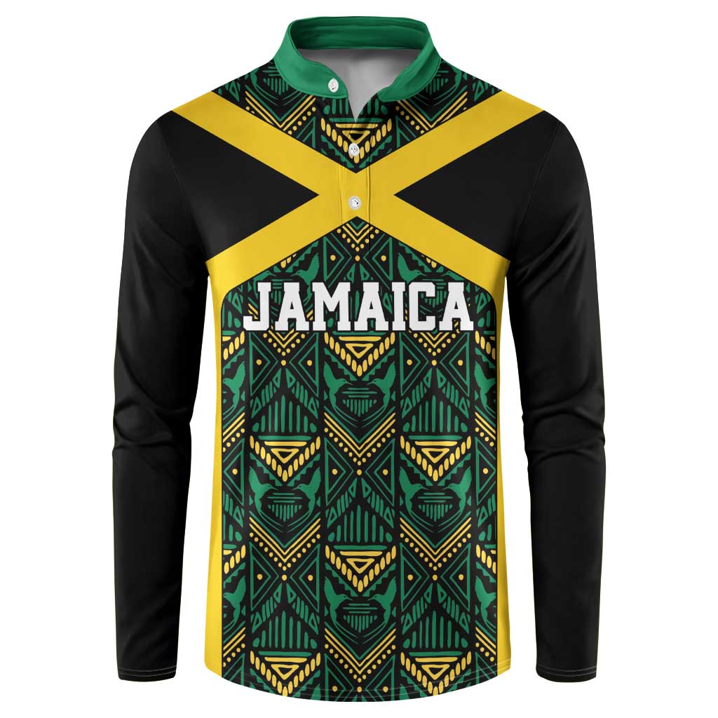 Jamaica Football Custom Button Sweatshirt Black Ethnic Motifs LT9 - Wonder Print Shop