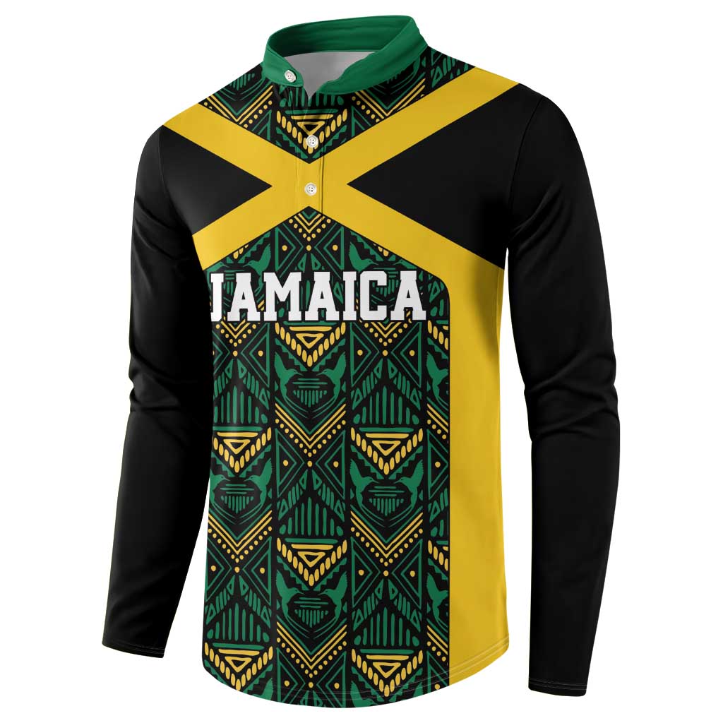 Jamaica Football Custom Button Sweatshirt Black Ethnic Motifs LT9 - Wonder Print Shop