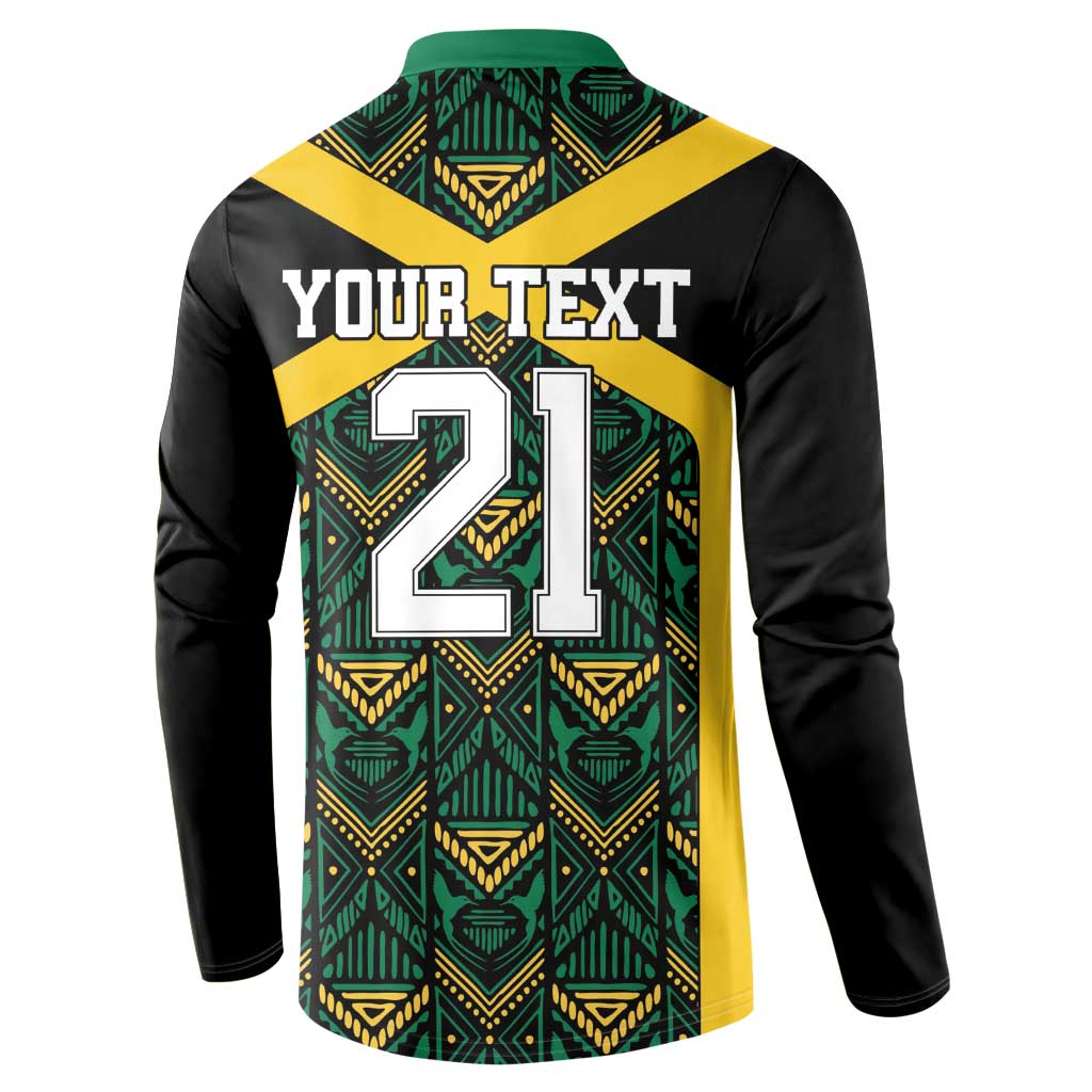 Jamaica Football Custom Button Sweatshirt Black Ethnic Motifs LT9 - Wonder Print Shop