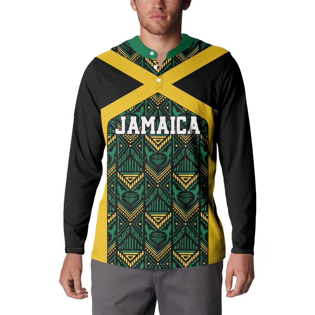 Jamaica Football Custom Button Sweatshirt Black Ethnic Motifs LT9 - Wonder Print Shop