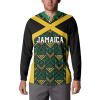 Jamaica Football Custom Button Sweatshirt Black Ethnic Motifs LT9 - Wonder Print Shop