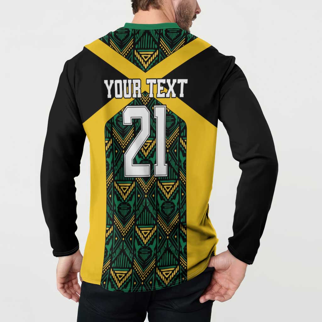 Jamaica Football Custom Button Sweatshirt Black Ethnic Motifs LT9 - Wonder Print Shop