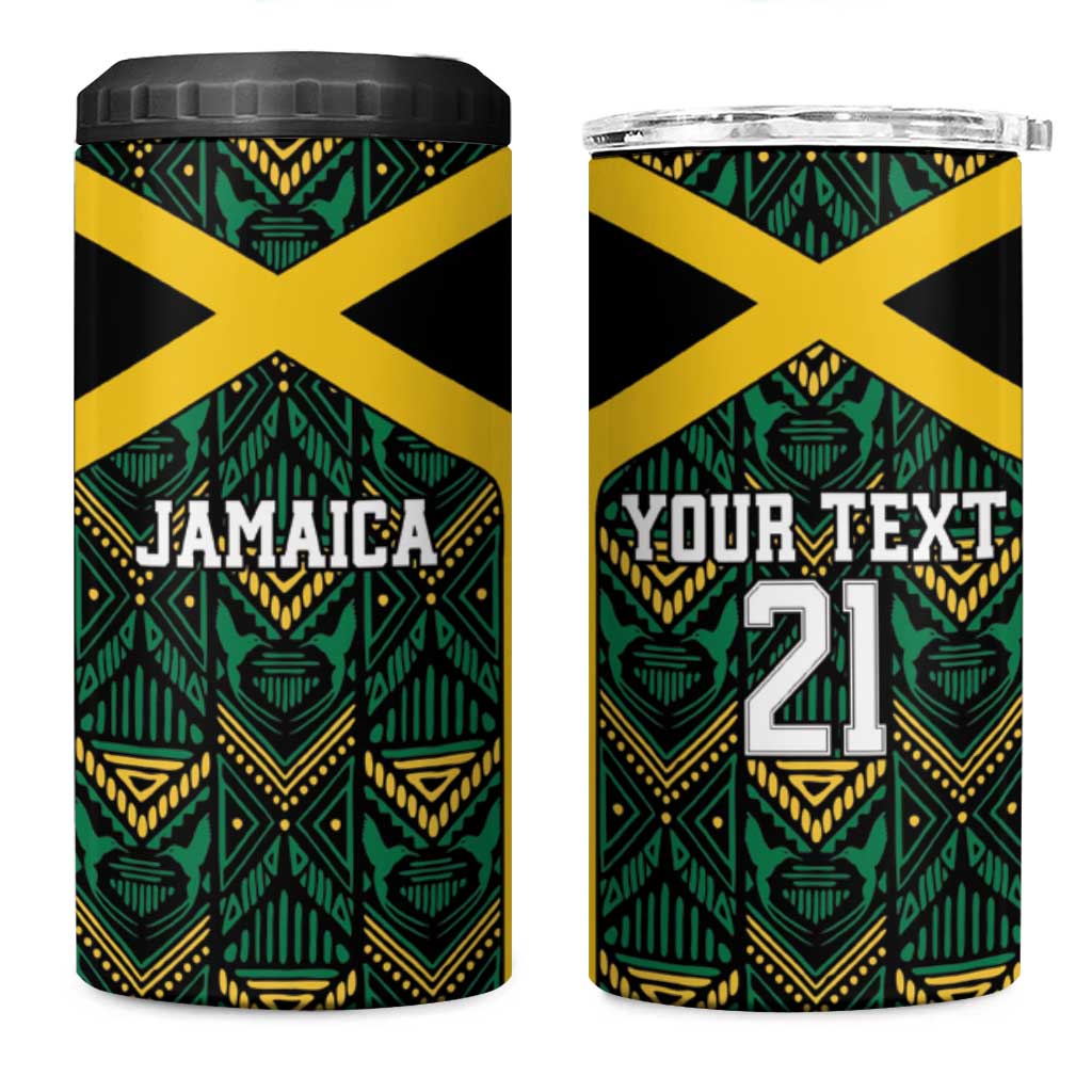 Jamaica Football Custom 4 in 1 Can Cooler Tumbler Black Ethnic Motifs LT9 - Wonder Print Shop