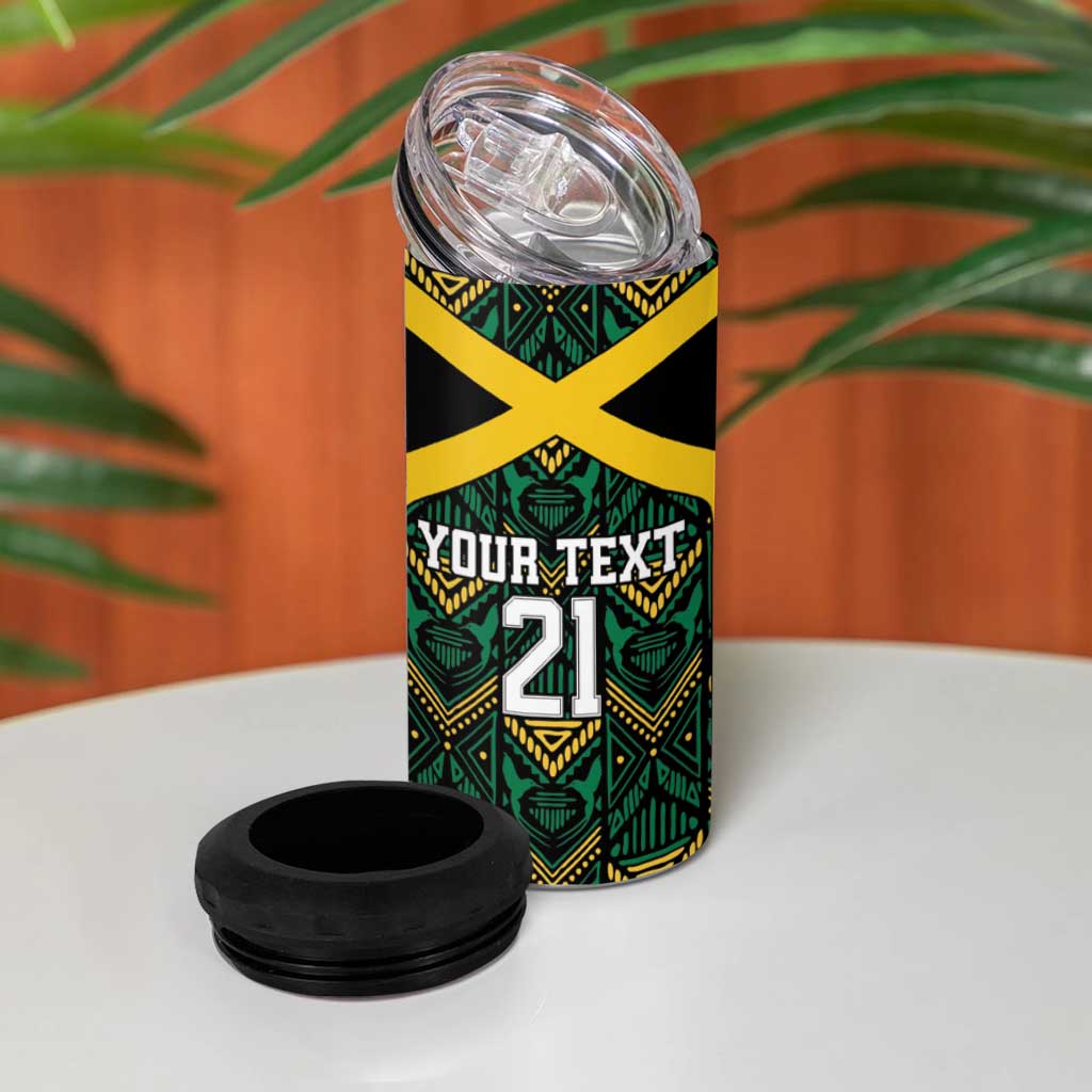 Jamaica Football Custom 4 in 1 Can Cooler Tumbler Black Ethnic Motifs LT9 - Wonder Print Shop