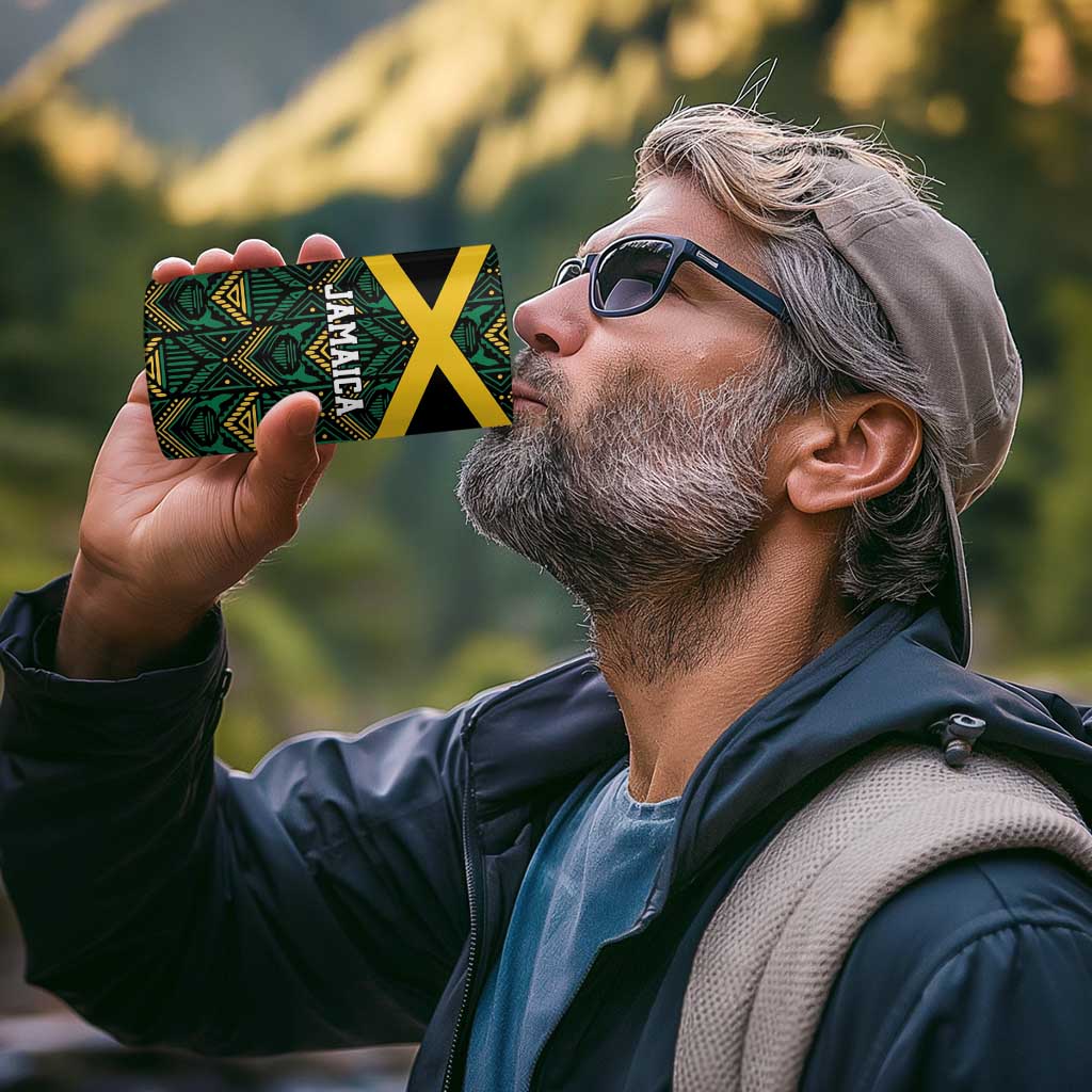 Jamaica Football Custom 4 in 1 Can Cooler Tumbler Black Ethnic Motifs LT9 - Wonder Print Shop