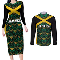 Jamaica Football Custom Couples Matching Long Sleeve Bodycon Dress and Long Sleeve Button Shirt Black Ethnic Motifs LT9 - Wonder Print Shop