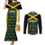Jamaica Football Custom Couples Matching Mermaid Dress and Long Sleeve Button Shirt Black Ethnic Motifs