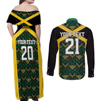 Jamaica Football Custom Couples Matching Off Shoulder Maxi Dress and Long Sleeve Button Shirt Black Ethnic Motifs LT9 - Wonder Print Shop