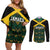Jamaica Football Custom Couples Matching Off Shoulder Short Dress and Long Sleeve Button Shirt Black Ethnic Motifs LT9 - Wonder Print Shop