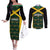Jamaica Football Custom Couples Matching Off The Shoulder Long Sleeve Dress and Long Sleeve Button Shirt Black Ethnic Motifs
