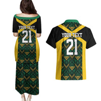 Jamaica Football Custom Couples Matching Puletasi and Hawaiian Shirt Black Ethnic Motifs LT9 - Wonder Print Shop