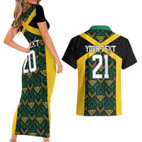 Jamaica Football Custom Couples Matching Short Sleeve Bodycon Dress and Hawaiian Shirt Black Ethnic Motifs LT9 - Wonder Print Shop