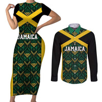 Jamaica Football Custom Couples Matching Short Sleeve Bodycon Dress and Long Sleeve Button Shirt Black Ethnic Motifs LT9 - Wonder Print Shop