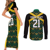 Jamaica Football Custom Couples Matching Short Sleeve Bodycon Dress and Long Sleeve Button Shirt Black Ethnic Motifs LT9 - Wonder Print Shop