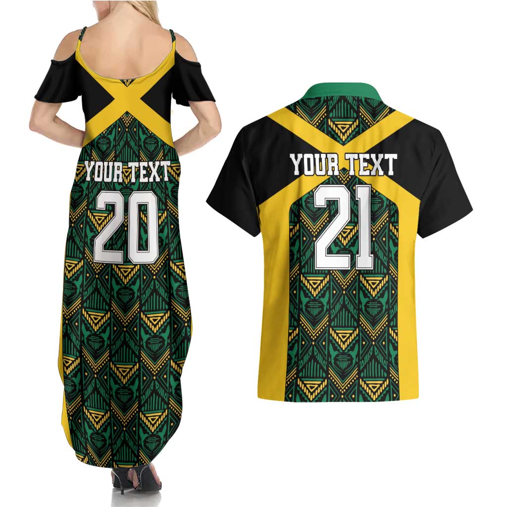 Jamaica Football Custom Couples Matching Summer Maxi Dress and Hawaiian Shirt Black Ethnic Motifs LT9 - Wonder Print Shop