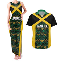 Jamaica Football Custom Couples Matching Tank Maxi Dress and Hawaiian Shirt Black Ethnic Motifs LT9 - Wonder Print Shop