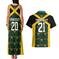 Jamaica Football Custom Couples Matching Tank Maxi Dress and Hawaiian Shirt Black Ethnic Motifs LT9 - Wonder Print Shop
