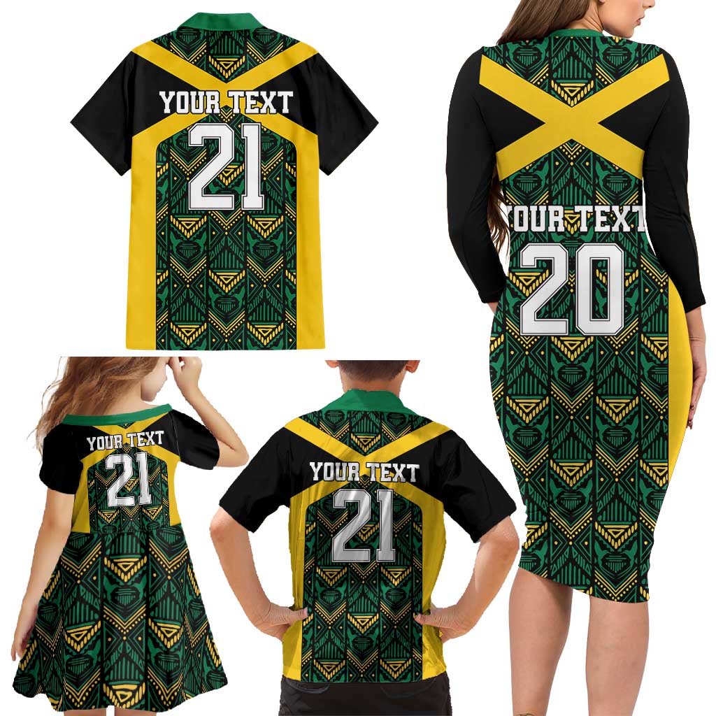 Jamaica Football Custom Family Matching Long Sleeve Bodycon Dress and Hawaiian Shirt Black Ethnic Motifs LT9 - Wonder Print Shop