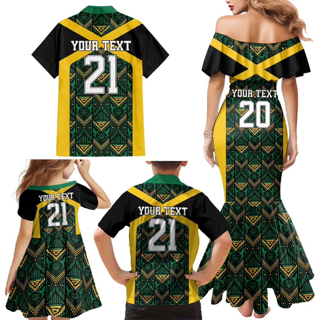 Jamaica Football Custom Family Matching Mermaid Dress and Hawaiian Shirt Black Ethnic Motifs LT9 - Wonder Print Shop