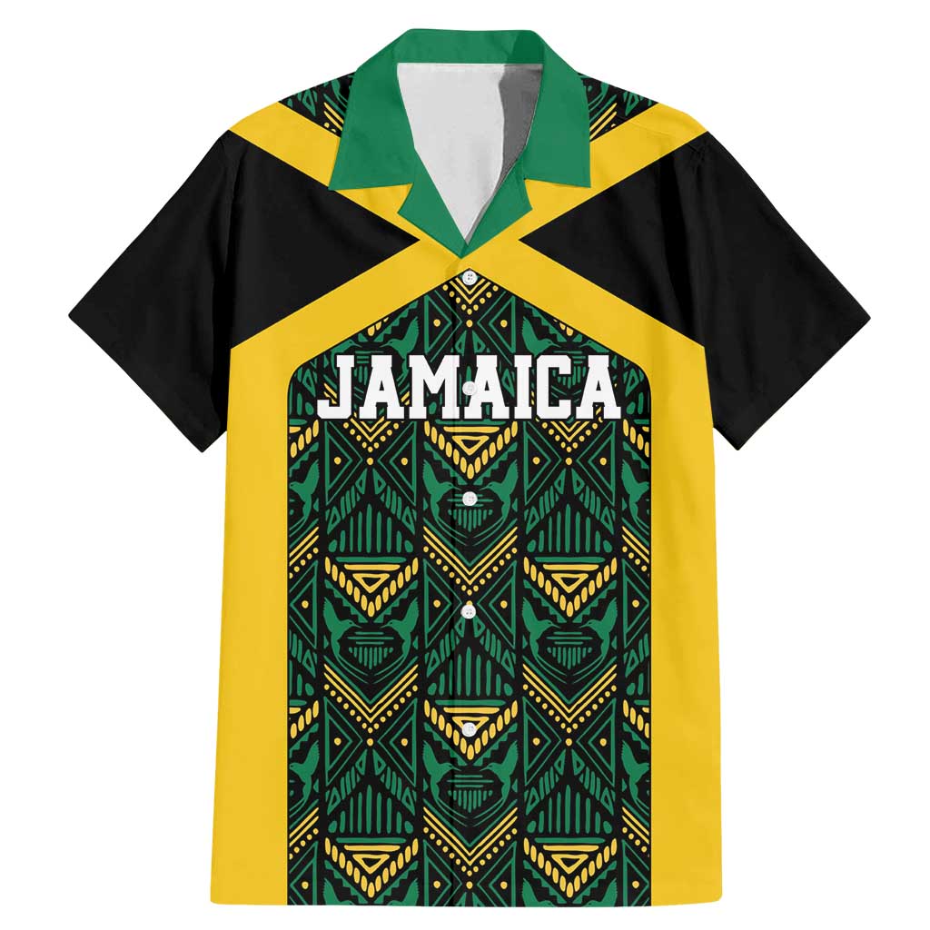 Jamaica Football Custom Family Matching Mermaid Dress and Hawaiian Shirt Black Ethnic Motifs LT9 - Wonder Print Shop