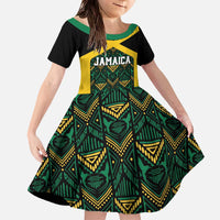 Jamaica Football Custom Family Matching Off The Shoulder Long Sleeve Dress and Hawaiian Shirt Black Ethnic Motifs - Wonder Print Shop