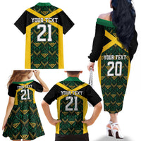 Jamaica Football Custom Family Matching Off The Shoulder Long Sleeve Dress and Hawaiian Shirt Black Ethnic Motifs - Wonder Print Shop