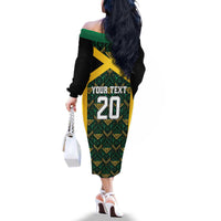 Jamaica Football Custom Family Matching Off The Shoulder Long Sleeve Dress and Hawaiian Shirt Black Ethnic Motifs - Wonder Print Shop