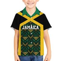Jamaica Football Custom Family Matching Off The Shoulder Long Sleeve Dress and Hawaiian Shirt Black Ethnic Motifs - Wonder Print Shop