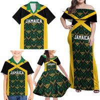 Jamaica Football Custom Family Matching Off Shoulder Maxi Dress and Hawaiian Shirt Black Ethnic Motifs LT9 - Wonder Print Shop