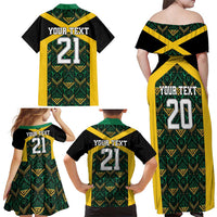 Jamaica Football Custom Family Matching Off Shoulder Maxi Dress and Hawaiian Shirt Black Ethnic Motifs LT9 - Wonder Print Shop