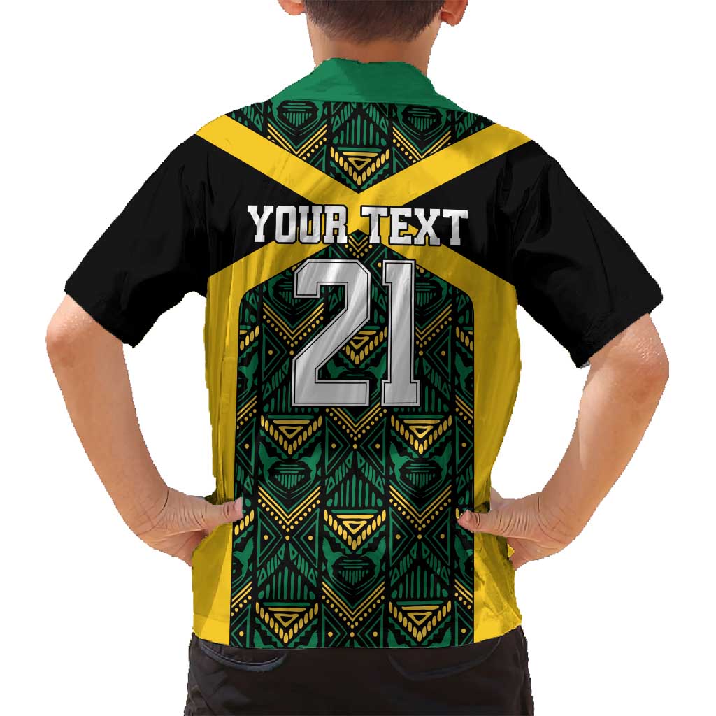 Jamaica Football Custom Family Matching Off Shoulder Short Dress and Hawaiian Shirt Black Ethnic Motifs LT9 - Wonder Print Shop