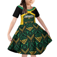 Jamaica Football Custom Family Matching Off Shoulder Short Dress and Hawaiian Shirt Black Ethnic Motifs LT9 - Wonder Print Shop