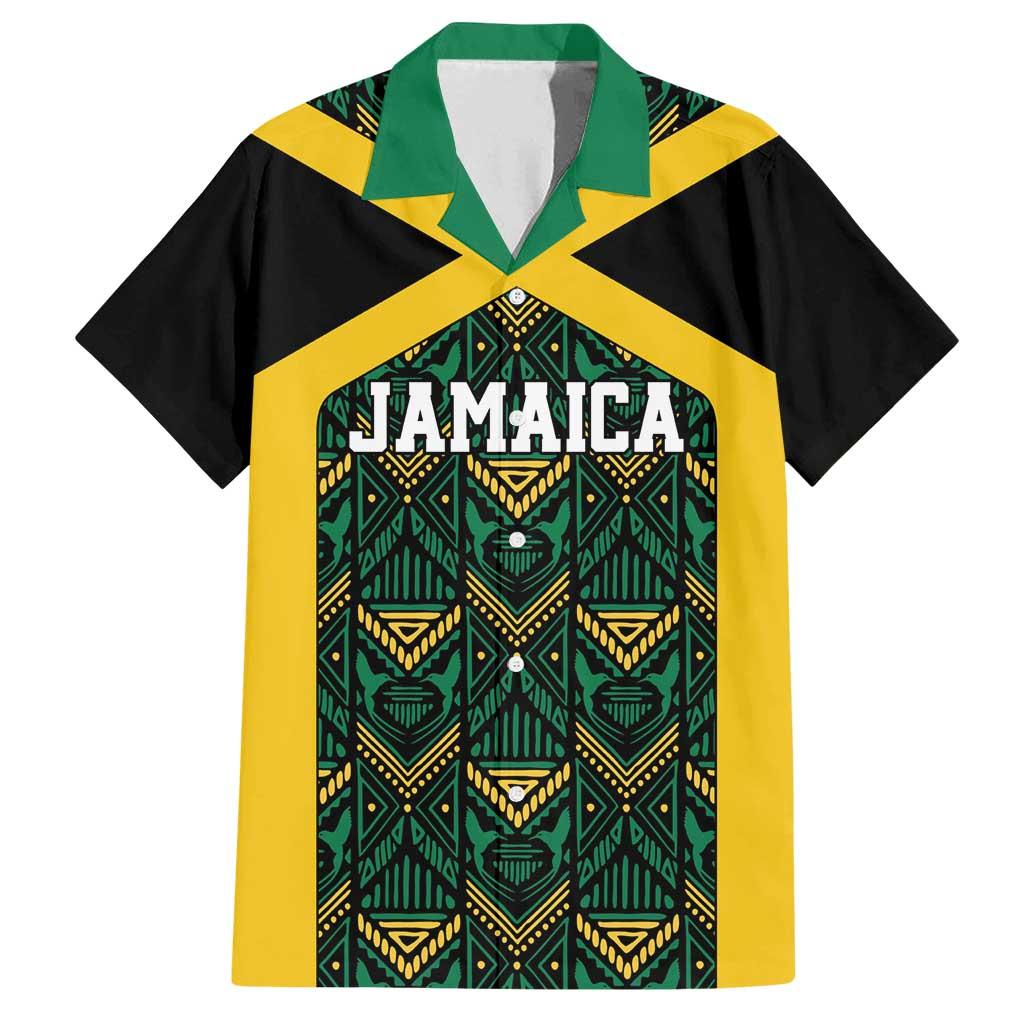 Jamaica Football Custom Family Matching Off Shoulder Short Dress and Hawaiian Shirt Black Ethnic Motifs LT9 - Wonder Print Shop