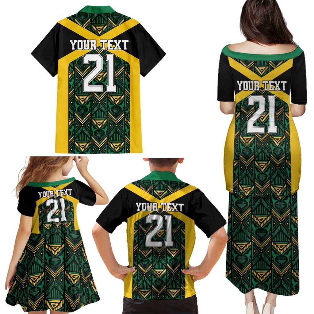 Jamaica Football Custom Family Matching Puletasi and Hawaiian Shirt Black Ethnic Motifs - Wonder Print Shop