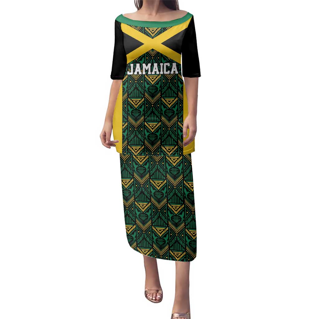 Jamaica Football Custom Family Matching Puletasi and Hawaiian Shirt Black Ethnic Motifs - Wonder Print Shop
