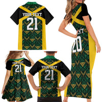 Jamaica Football Custom Family Matching Short Sleeve Bodycon Dress and Hawaiian Shirt Black Ethnic Motifs - Wonder Print Shop