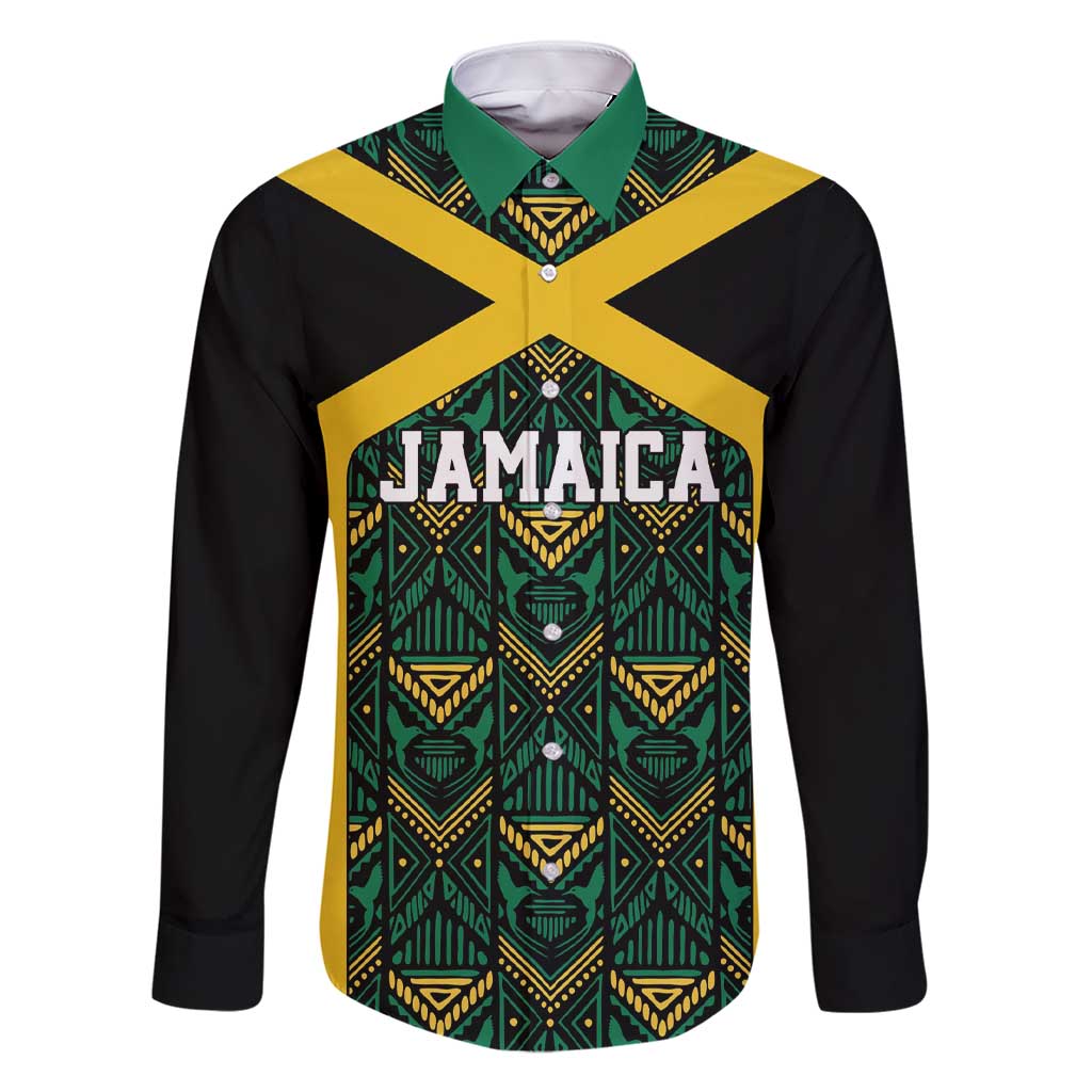 Jamaica Football Custom Family Matching Short Sleeve Bodycon Dress and Hawaiian Shirt Black Ethnic Motifs - Wonder Print Shop