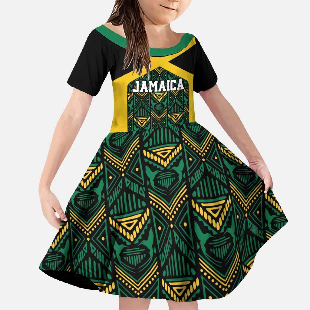 Jamaica Football Custom Family Matching Summer Maxi Dress and Hawaiian Shirt Black Ethnic Motifs - Wonder Print Shop