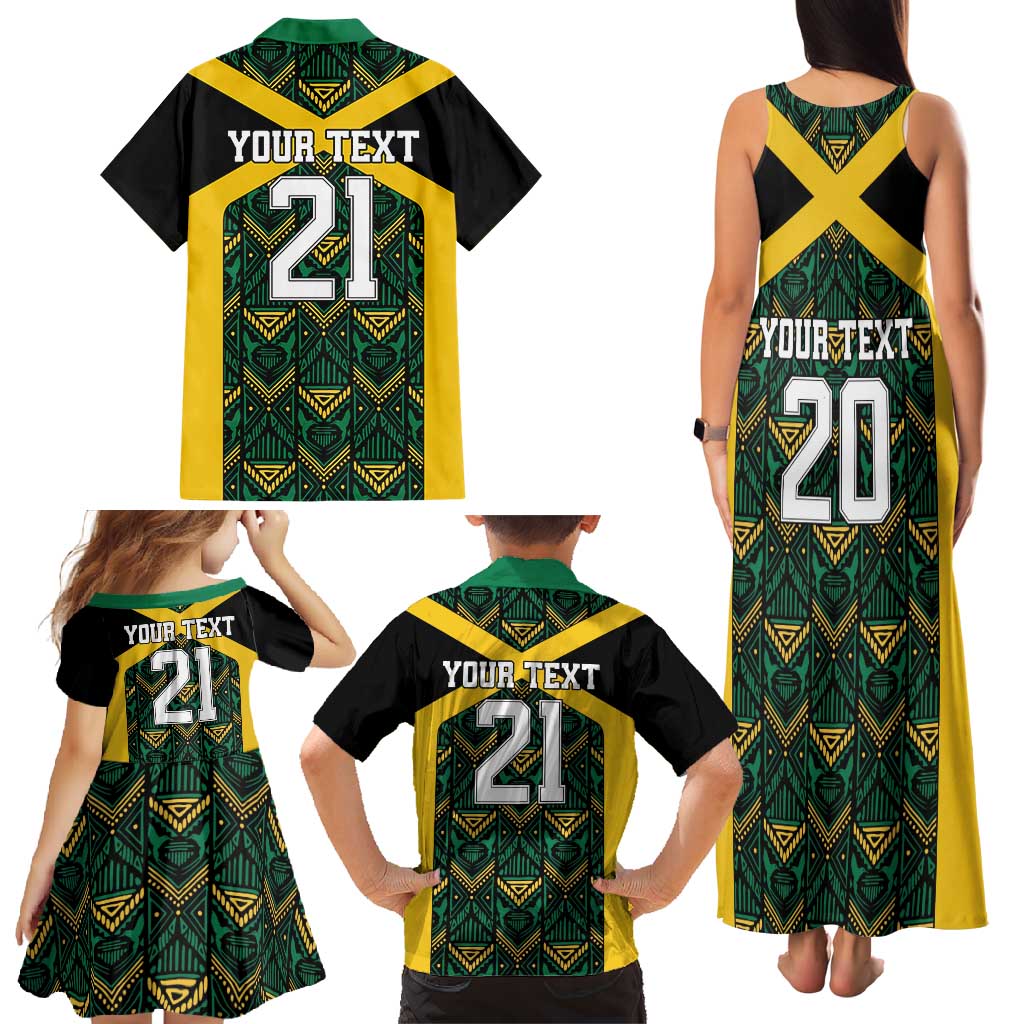 Jamaica Football Custom Family Matching Tank Maxi Dress and Hawaiian Shirt Black Ethnic Motifs - Wonder Print Shop