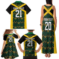 Jamaica Football Custom Family Matching Tank Maxi Dress and Hawaiian Shirt Black Ethnic Motifs - Wonder Print Shop